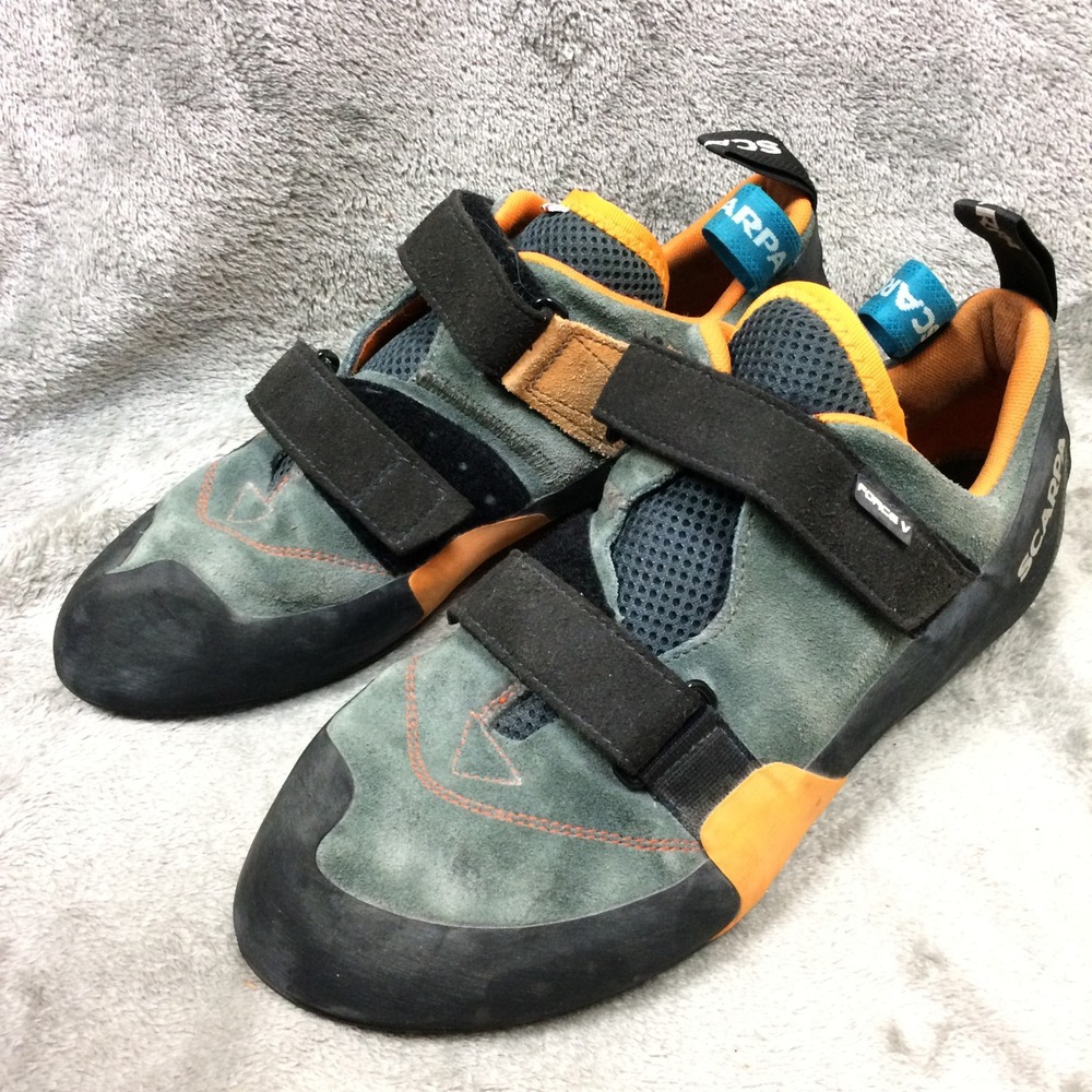 Scarpa Force V Climbing Shoes Mens 46 US 12 Gray Orange Rock Bouldering